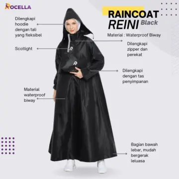 Jas Hujan Gamis - Rocella Raincoat Reini - Hitam