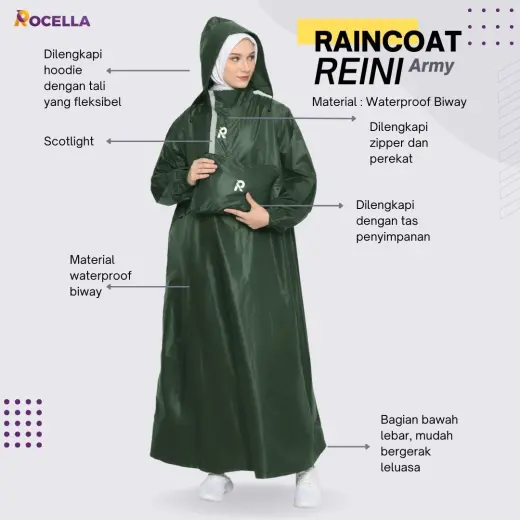 Jas Hujan Gamis - Rocella Raincoat Reini - Army