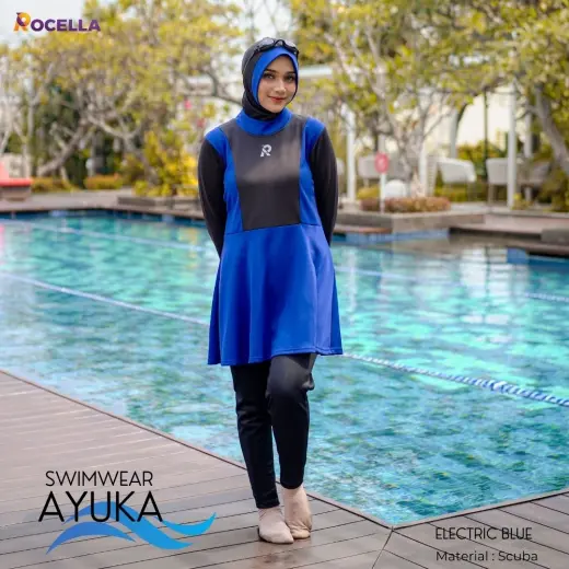 Baju Renang Muslimah Premium - Rocella Swimwear Ayuka - Electric Blue
