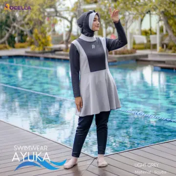 Baju Renang Muslimah Premium - Rocella Swimwear Ayuka - Light Grey