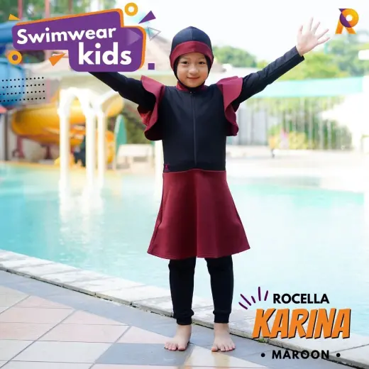 Baju Renang Anak Muslim - Rocella Swimwear Kids Karina - Maroon