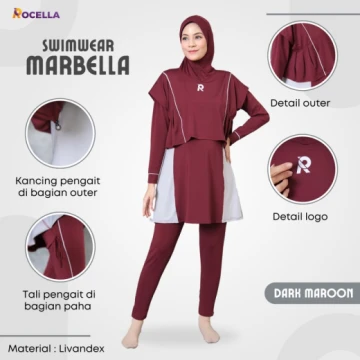 Baju Renang Muslimah Premium - Rocella Swimwear Marbella - Marun