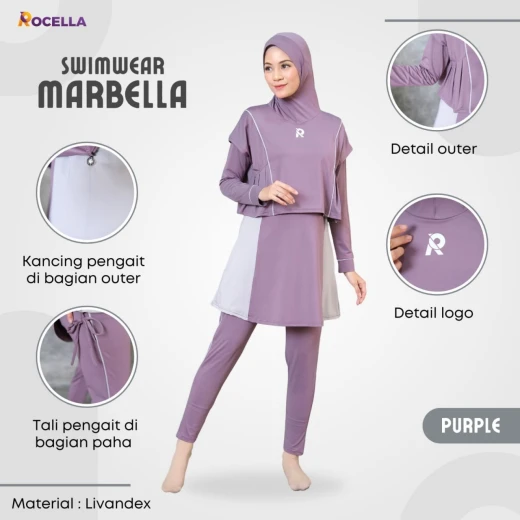 Baju Renang Muslimah Premium - Rocella Swimwear Marbella - Ungu