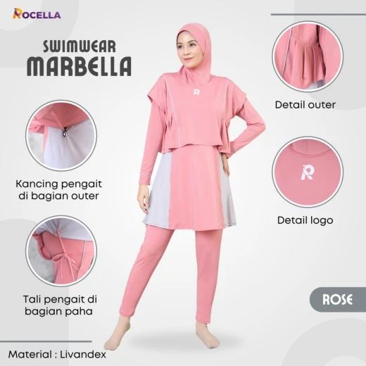 Baju Renang Muslimah Premium - Rocella Swimwear Marbella - Rose