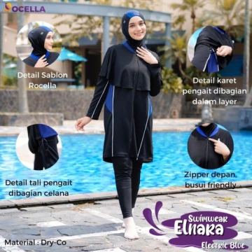 Baju Renang Muslimah Premium - Rocella Swimwear Elnara - Biru Elektrik