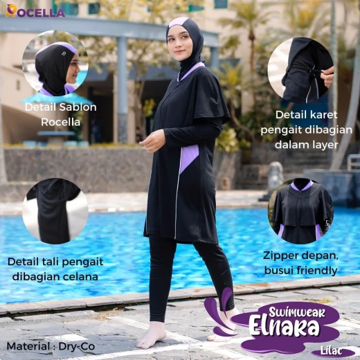 Baju Renang Muslimah Premium - Rocella Swimwear Elnara - Lilac