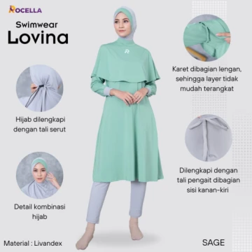 Baju Renang Muslimah Premium - Rocella Swimwear Lovina - Sage