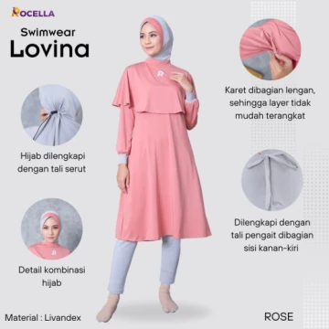 Baju Renang Muslimah Premium - Rocella Swimwear Lovina - Rose