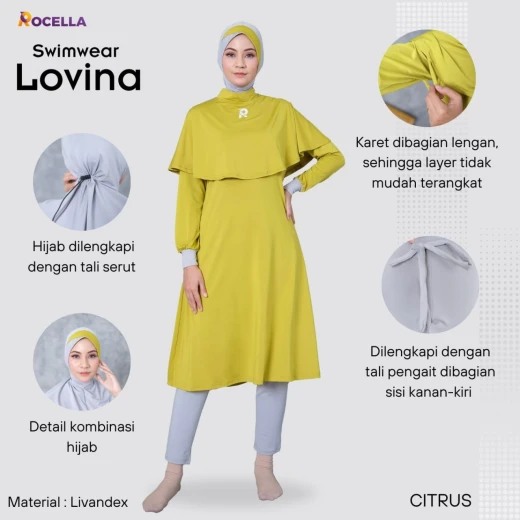 Baju Renang Muslimah Premium - Rocella Swimwear Lovina - Citrus