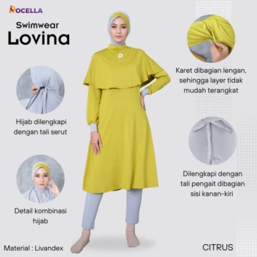 Baju Renang Muslimah Premium - Rocella Swimwear Lovina - Citrus