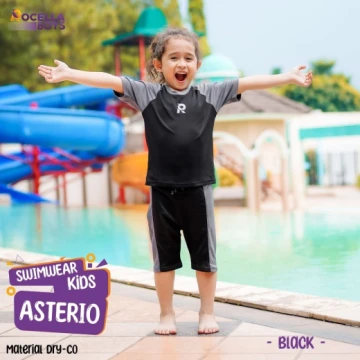Baju Renang Anak Muslim - Rocella Swimwear Kids Asterio - Black