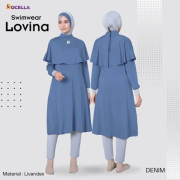 Baju Renang Muslimah Premium - Rocella Swimwear Lovina - Denim