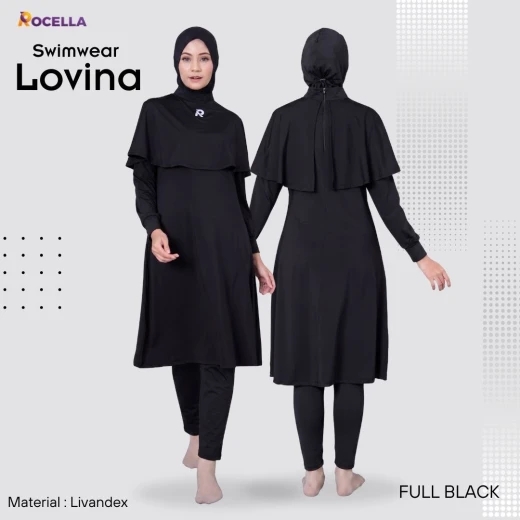 Baju Renang Muslimah Premium - Rocella Swimwear Lovina - Hitam