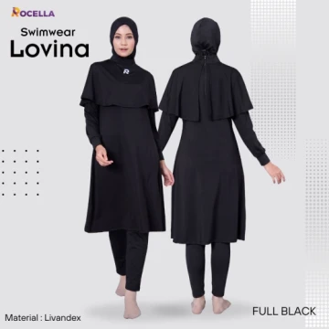 Baju Renang Muslimah Premium - Rocella Swimwear Lovina - Hitam