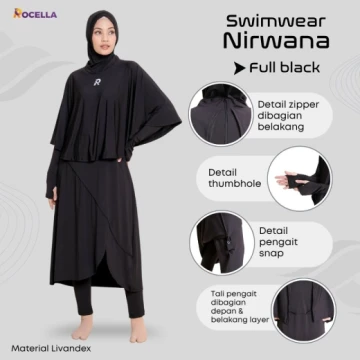 Baju Renang Muslimah Premium - Rocella Swimwear Nirwana - Hitam