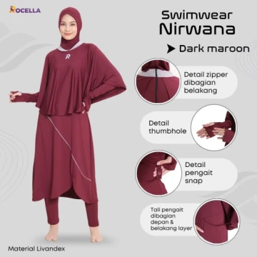 Baju Renang Muslimah Premium - Rocella Swimwear Nirwana - Marun
