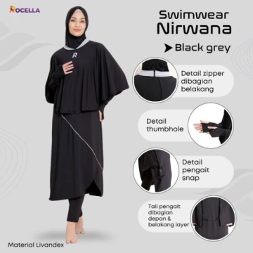 Baju Renang Muslimah Premium - Rocella Swimwear Nirwana - Abu Tua