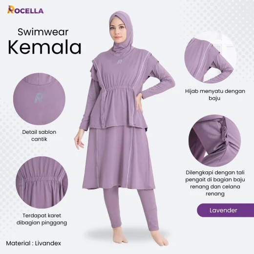 Baju Renang Muslimah Premium - Rocella Swimwear Kemala - Lavender