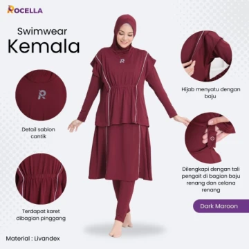 Baju Renang Muslimah Premium - Rocella Swimwear Kemala - Marun