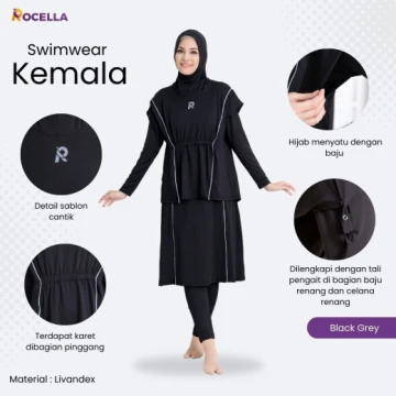 Baju Renang Muslimah Premium - Rocella Swimwear Kemala - Abu Tua